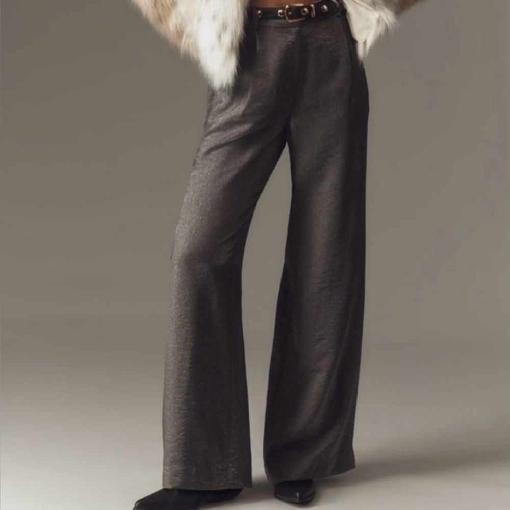 🟤NWT MAEVE by ANTHROPOLOGIE Shimmered Wide-Leg Trousers in Licorice - Picture 1 of 6